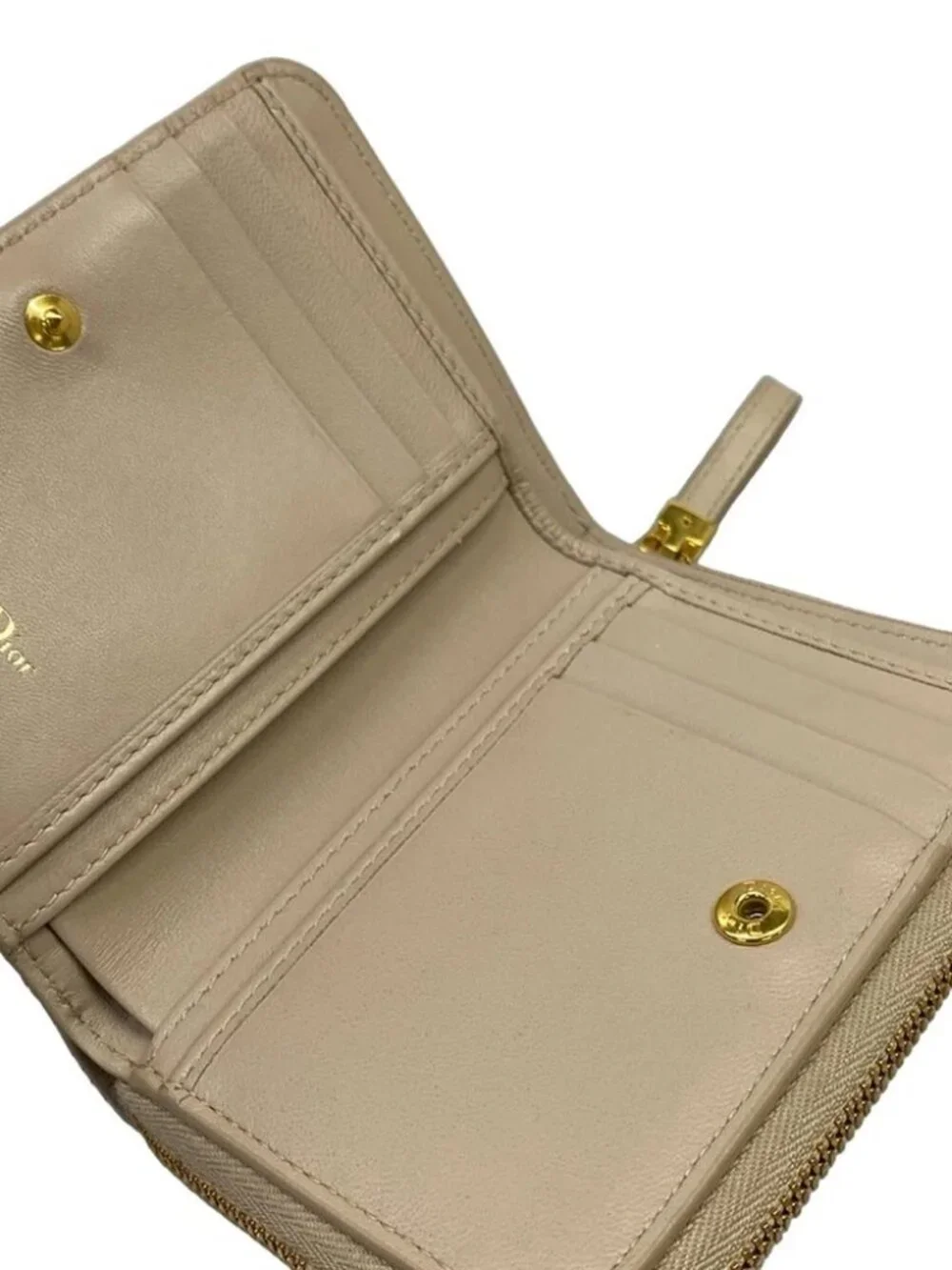 DIOR/ChristianDior Dior Caro Beige Leather Bifold Wallet